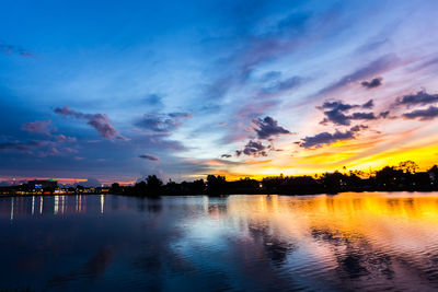 Scenic view of lake against sky during sunset