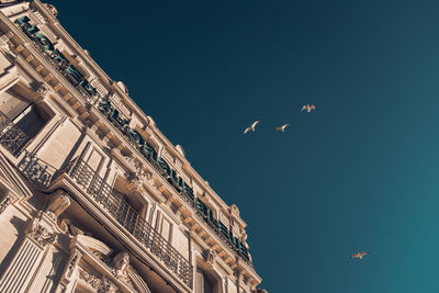 Low angle view of birds flying in sky