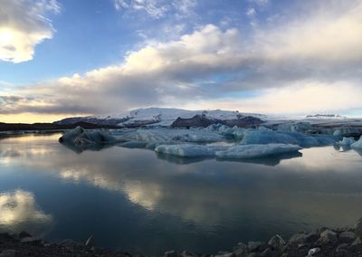 Scenic view of frozen lake against sky