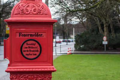 Close-up of red mailbox outdoors