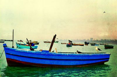 Boats moored in sea