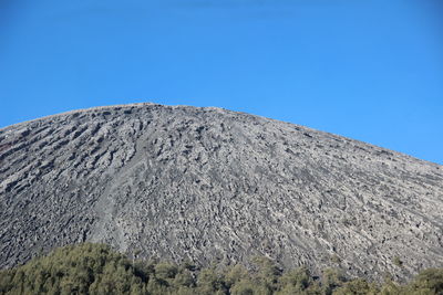 Low angle view of mountain against clear blue sky