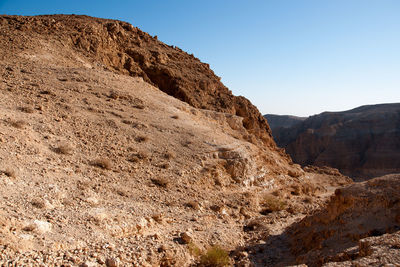 Scenic view of rocky mountains against clear sky