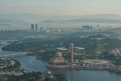 High angle view of city at waterfront