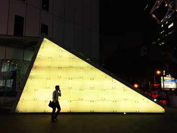 People walking in city at night