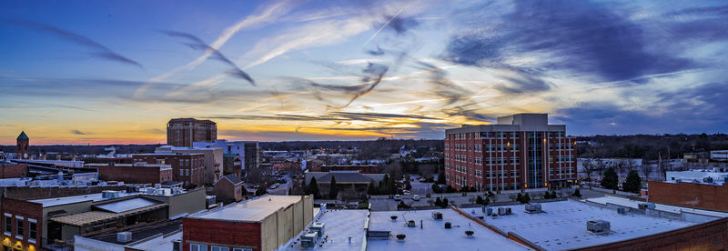 Cityscape against sky during winter