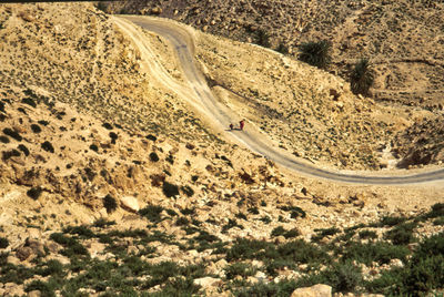 High angle view of road amidst land