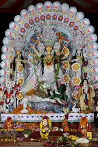 Multi colored buddha statue in temple