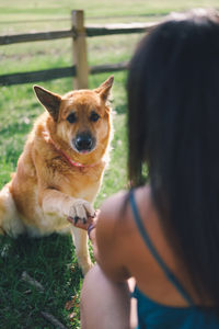 Portrait of woman with dog