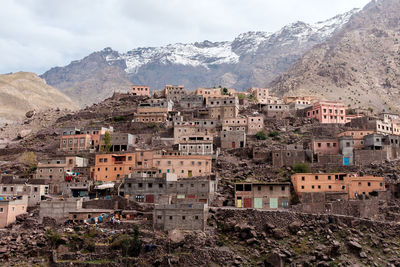 View of old buildings on mountain