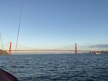 View of suspension bridge over sea