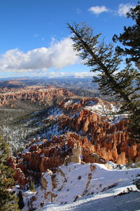 Scenic view of snow covered mountains against sky