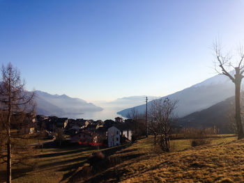 Scenic view of field against clear sky