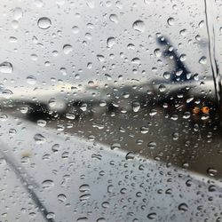 Full frame shot of raindrops on glass window