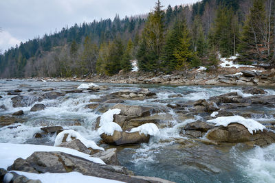 Scenic view of river stream during winter