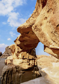 Rock formations against cloudy sky