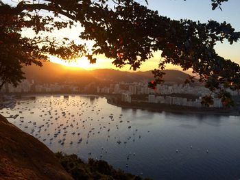 Scenic view of sunset over river