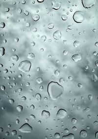 Full frame shot of raindrops on glass window