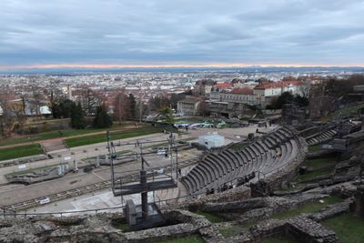 High angle view of buildings in town