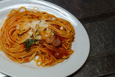 Close-up of noodles served in plate