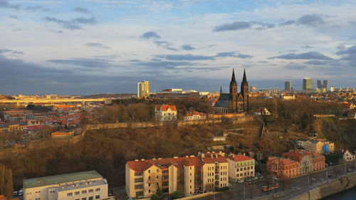 High angle view of buildings in city