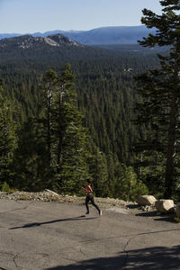 High angle view of athlete jogging on footpath