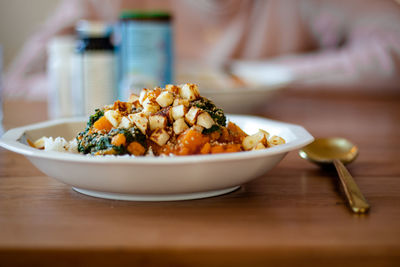 Close-up of food in plate on table