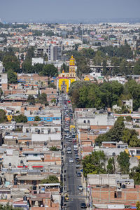 High angle view of buildings in city