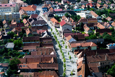 High angle view of buildings in city