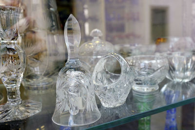 Close-up of glasses on table