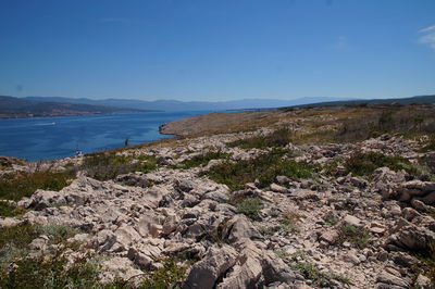 Scenic view of sea against clear sky