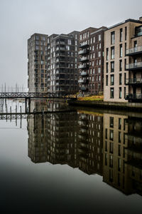 Residential houses at havneøen, vejle harbour in misty weather