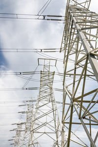 Low angle view of electricity pylon against sky