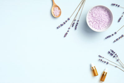 High angle view of objects on table