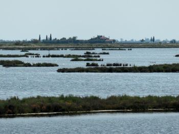 Scenic view of lake against clear sky