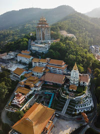 High angle view of buildings in city