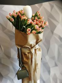 High angle view of flower bouquet on table