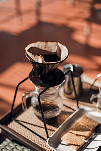 Close-up of coffee cup on table