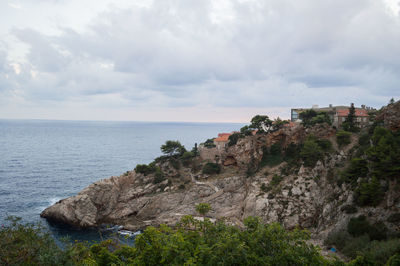 Scenic view of sea and cliff