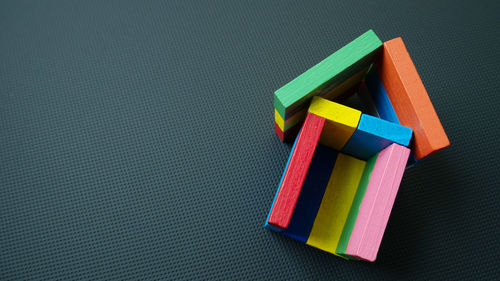 High angle view of multi colored pencils on table