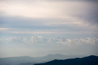 Scenic view of snowcapped mountains against sky