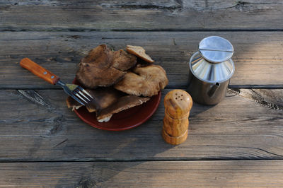 High angle view of breakfast on table