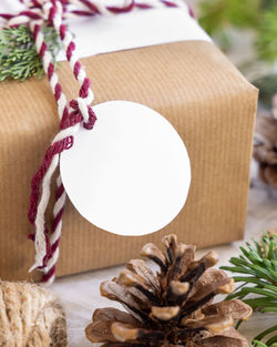 Close-up of christmas decoration on table