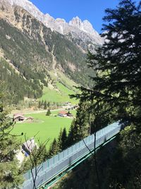 Scenic view of landscape and mountains against sky