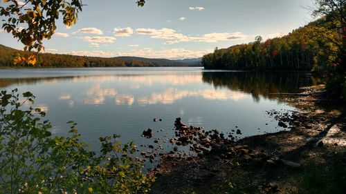 Scenic view of lake against sky during sunset