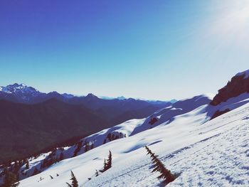 Scenic view of snow covered mountains