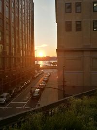 Cityscape against sky during sunset