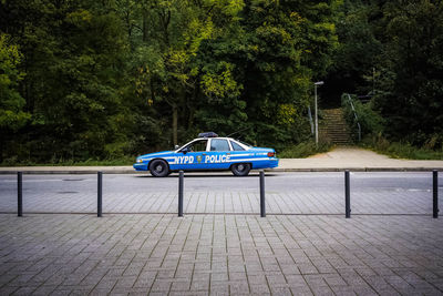 View of car on road against trees in city