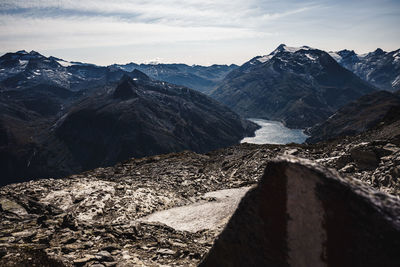 Scenic view of snowcapped mountains against sky