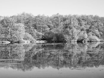 Scenic view of lake against clear sky